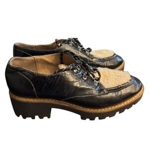 Donald Pliner Evans Loafer Black Leather Lug Sole Shearling Womens 7.5M